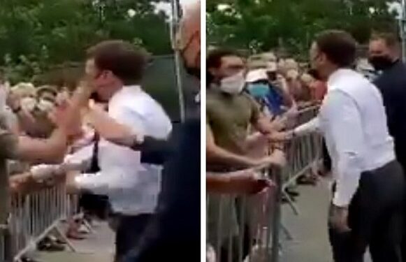 رجل يصفع الرئيس الفرنسي على وجهه