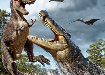 بقايا ديناصور في معدة تمساح ضخم