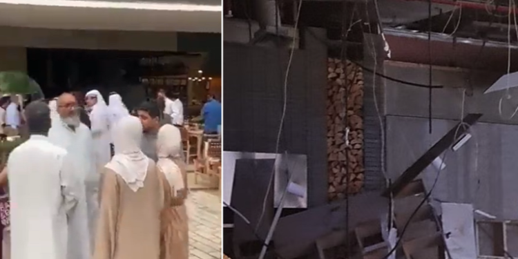 انهيار سقف مطعم على رؤوس الزبائن في أشهر مركز تجاري بالكويت (فيديو)